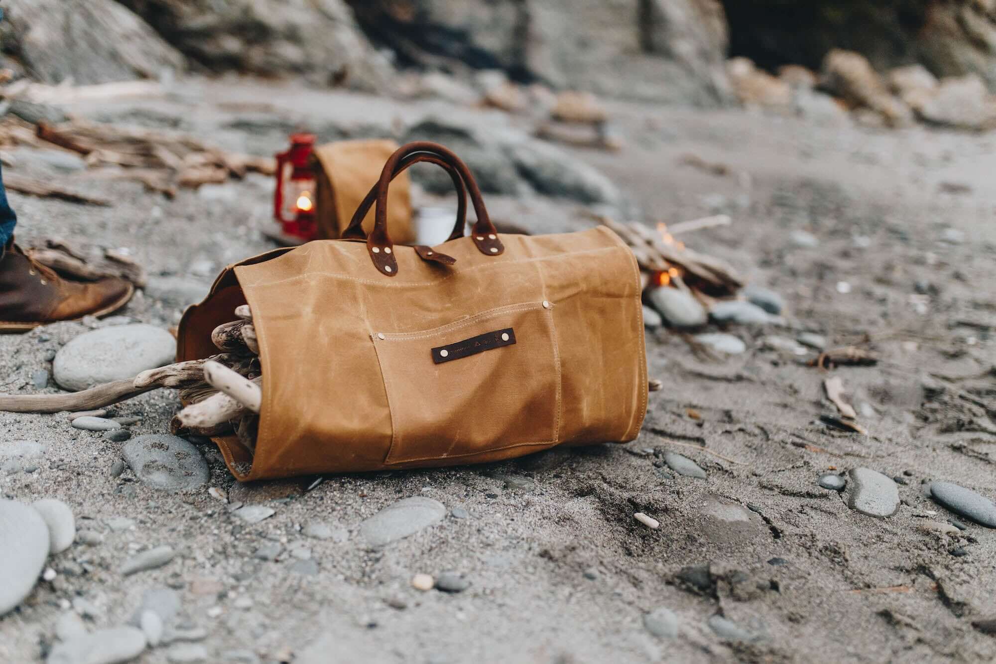 waxed canvas log carrier