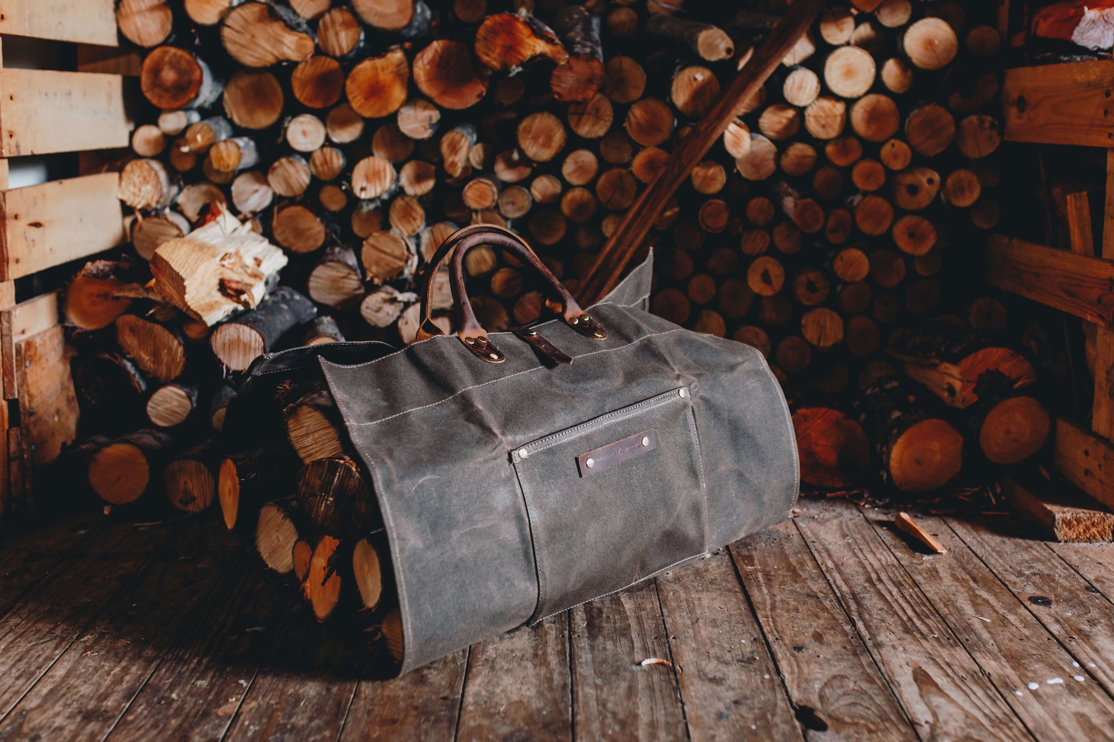 waxed canvas log carrier