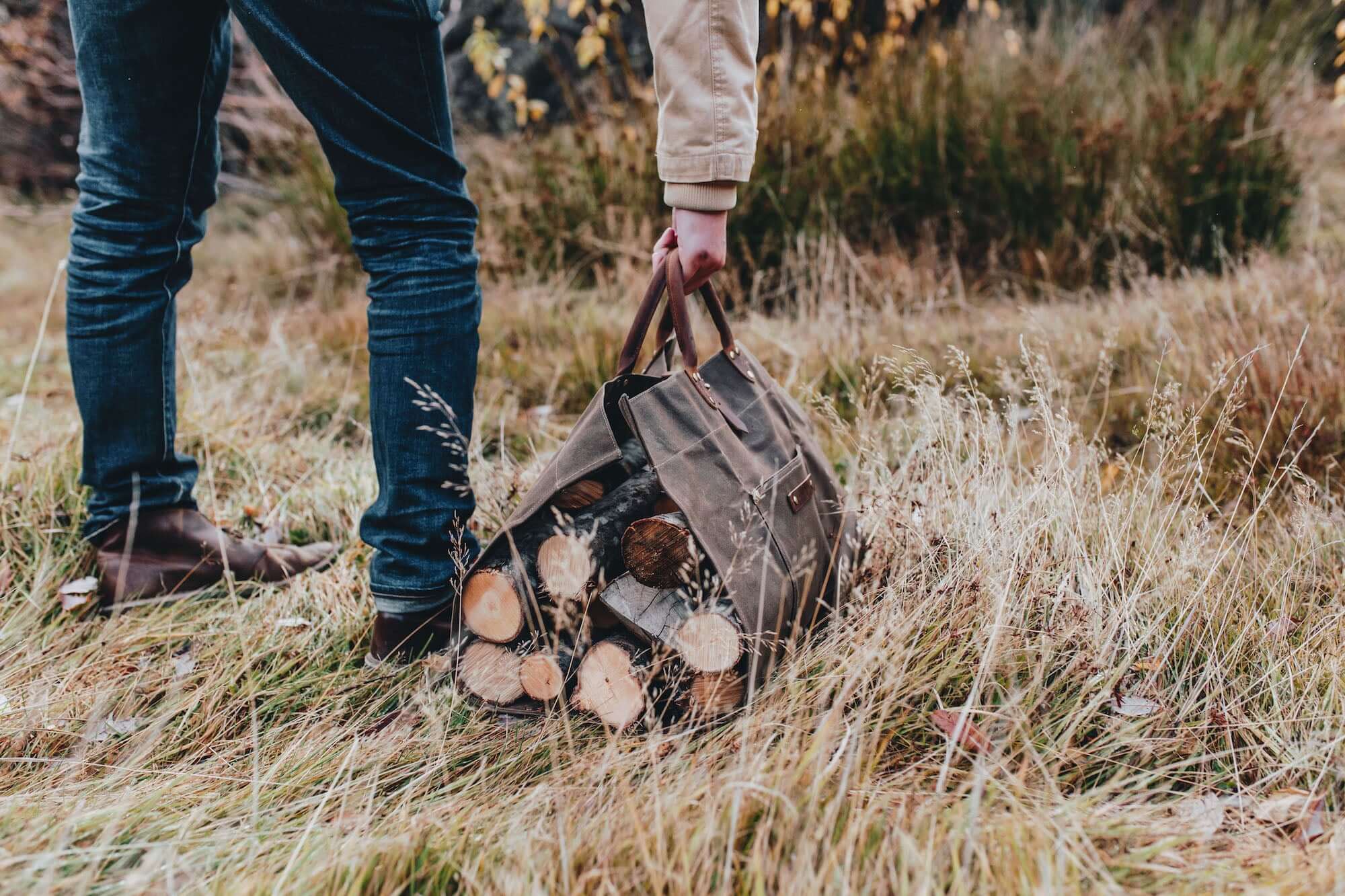 waxed canvas log carrier