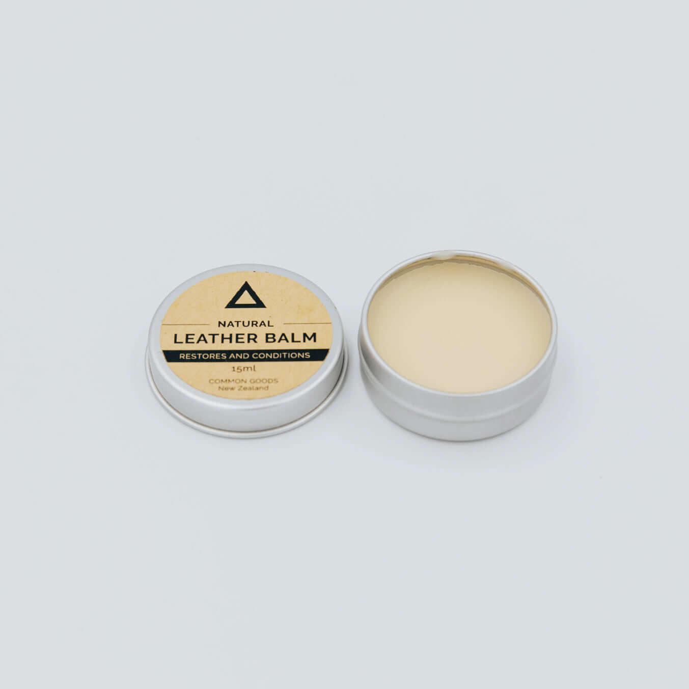 Natural beeswax leather balm in a 15ml tin, restores and conditions leather, made in New Zealand.